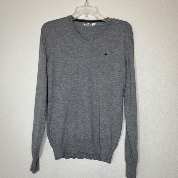 J. LINDEBERG Lymann‎ 100% Merino Wool V Neck Mens Sweater MED Gray Luxury Golf - Picture 1 of 9